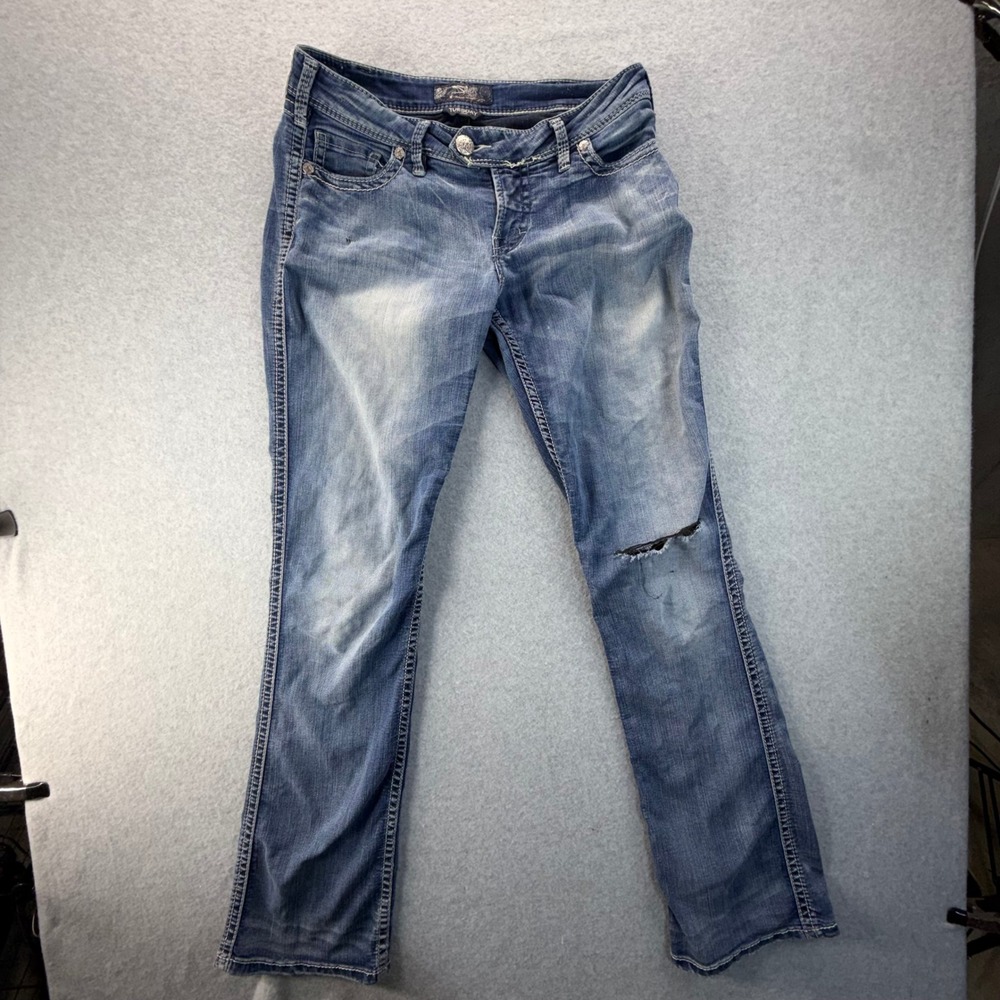 Silver Jeans Co Tuesday Low Boot W30 L35 Distressed Blue Denim L12728SSF237